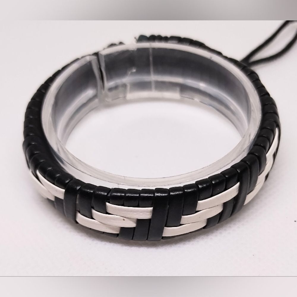 Men's bracelet leather weaved black new e89
